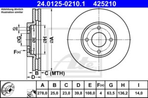 ATE Bremsesæt, skivebremser ijzjsgj7a7 foraksel ventileret 278mm 25mm for FORD VOLVO MAZDA