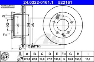 ATE Bremsesæt, skivebremser ijzjsgjd47 foraksel ventileret 276mm 22mm for VAG MERCEDES-BENZ CHRYSLER