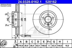 ATE Bremsesæt, skivebremser ijzjsgjut4 foraksel ventileret 316mm 28mm for FORD VOLVO LAND ROVER