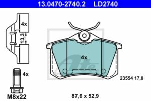 ATE Bremsesæt, skivebremser ijzjsglhn2 bagaksel fuld 249mm 9mm for PEUGEOT OPEL CITROËN VAUXHALL RENAULT