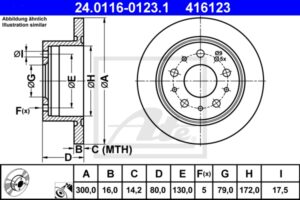 ATE Bremsesæt, skivebremser ik3ebyhwp9 bagaksel fuld 300mm 16mm for PEUGEOT CITROËN FIAT