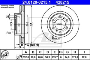 ATE Bremsesæt, skivebremser sg000008a7 foraksel ventileret 332mm 28mm for MITSUBISHI TOYOTA