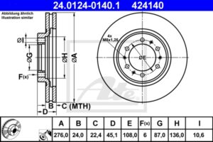 ATE Bremsesæt, skivebremser sg000008ab foraksel ventileret 276mm 24mm for MITSUBISHI