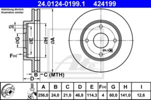 ATE Bremsesæt, skivebremser sg000008ex foraksel ventileret 256mm 24mm for CHEVROLET DAEWOO