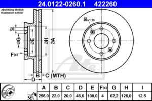 ATE Bremsesæt, skivebremser sg00000b3m foraksel ventileret 256mm 22mm for HYUNDAI