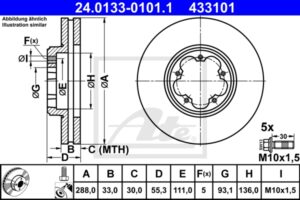 ATE Bremsesæt, skivebremser sg00000cgp foraksel ventileret 288mm 33mm for FORD