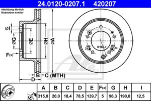 ATE Bremsesæt, skivebremser sg00000cw8 foraksel ventileret 315mm 20mm for KIA