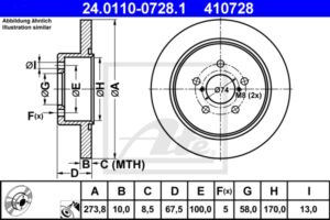 ATE Bremsesæt, skivebremser sg00000d3v bagaksel fuld 273mm 10mm for SUBARU