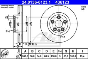 ATE Bremsesæt, skivebremser sg00000d72 højre ventileret 360mm 36mm for PORSCHE VAG