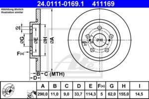 ATE Bremsesæt, skivebremser sg00000d9n bagaksel fuld 295mm 11mm for TOYOTA