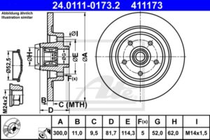 ATE Bremsesæt, skivebremser sg00000dbe foraksel fuld 300mm 11mm for RENAULT