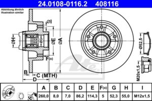 ATE Bremsesæt, skivebremser sg00000ddr foraksel fuld 260mm 8mm for PEUGEOT CITROËN RENAULT