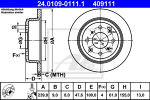 ATE Bremsesæt, skivebremser sg00000dow bagaksel fuld 239mm 21mm for HONDA