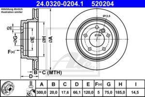 ATE Bremsesæt, skivebremser sizw2n8ho9 bagaksel ventileret 300mm 24mm for BMW