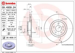 BREMBO Bremsesæt, skivebremser ijdtidhw16 foraksel indvendig ventileret 284mm 22mm for OPEL ABARTH ALFA ROMEO FIAT VAUXHALL