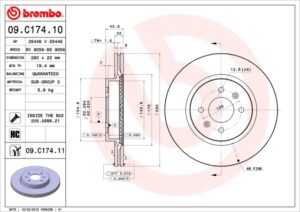 BREMBO Bremsesæt, skivebremser sg00000cjr foraksel indvendig ventileret 280mm 22mm for HYUNDAI KIA