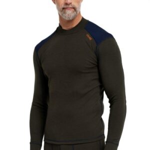 Dovre Folded Collar Baselayer Militærgrøn uld Small Herre