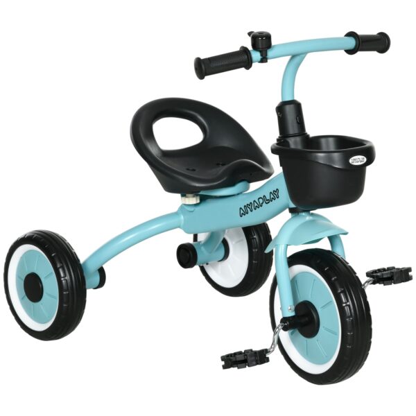 Trehjulet cykel til børn 2-5 år, højdejusterbart sæde, ringeklokke, cykelkurv, metalstel, blå