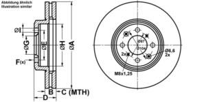 ATE Bremsesæt, skivebremser ijf1415b04 foraksel ventileret 282mm 25mm for NISSAN HONDA MG