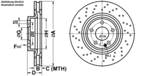 ATE Bremsesæt, skivebremser ijf1416uz8 foraksel perforeret/ventileret 320mm 30mm for MERCEDES-BENZ
