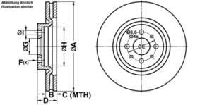 ATE Bremsesæt, skivebremser ijf1419g25 foraksel ventileret 305mm 28mm for FIAT JEEP