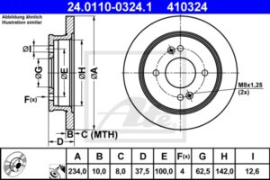 ATE Bremsesæt, skivebremser ijzjsg6b92 bagaksel fuld 234mm 10mm for HYUNDAI KIA