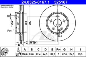 ATE Bremsesæt, skivebremser ijzjsghcv6 foraksel ventileret 288mm 25mm for MERCEDES-BENZ MAYBACH