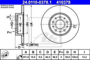 ATE Bremsesæt, skivebremser sg00000dmk bagaksel fuld 251mm 22mm for VAUXHALL FIAT