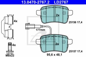ATE Bremsesæt, skivebremser sg00000e0q bagaksel fuld 264mm 10mm for FIAT JEEP