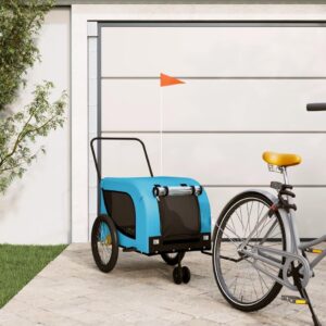 Cykeltrailer til hund i oxfordstof og jern - blå/sort