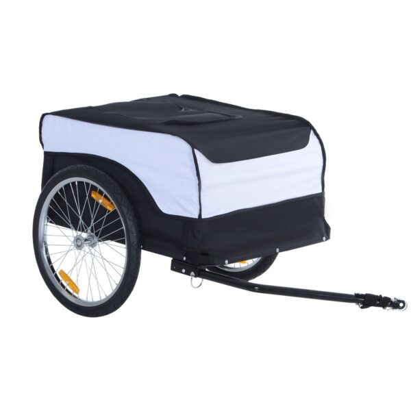 Cykeltrailer, lasttrailer, maksimal lasteevne 40 kg, transporttrailer, trækvogn, lastcykeltrailer, hvid og sort, stål, Oxford, 140 x 77 x 65 cm