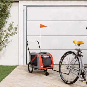 Cykeltrailer til kæledyr i oxfordstof - orange og grå